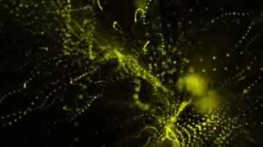 sarı şeffaf parçacıkları karanlık bir arka plan üzerinde yavaşça. Soyut animasyon. 3D render