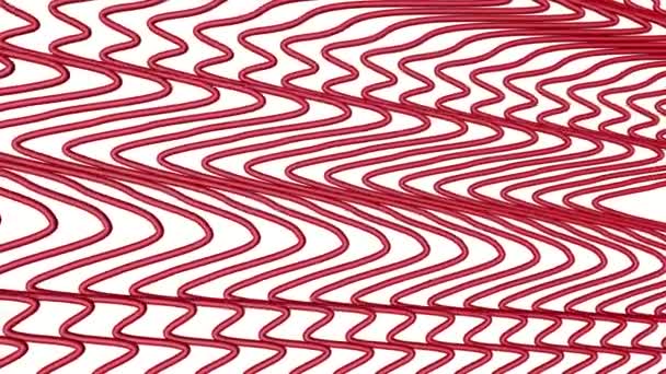 Three Dimensional Red Stripes Slowly Deformed Abstract Animation Rendering — Stock Video