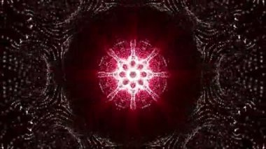 Kaleydoskop screensaver beyaz yuvarlak parçacıkların animasyon. arka plan. 3D render