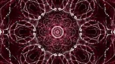 Kaleydoskop screensaver beyaz yuvarlak parçacıkların animasyon. arka plan. 3D render