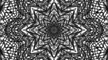 Kaleydoskop screensaver beyaz yuvarlak parçacıkların animasyon. arka plan. 3D render