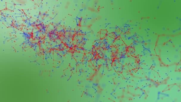Röda Och Blåa Partiklar Rör Sig Långsamt Blå Bakgrund Återge — Stockvideo