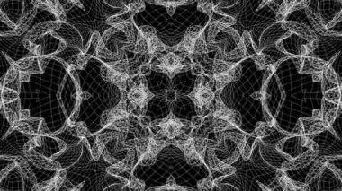 Siyah beyaz kaleydoskop arka plan. Soyut animasyon. 3D render