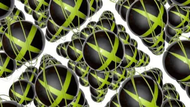 Esferas Escuras Rotativas Anéis Amarelos Animação Abstrata Renderização — Vídeo de Stock