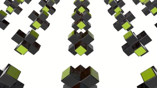 Rotierende Dunkle Kreuzförmige Formen Mit Gelben Rändern Abstrakte Animation Darstellung — Stockvideo