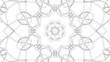 Beyaz çizgili desenler. Kaleydoskop arka plan döner. Soyut animasyon. 3D render