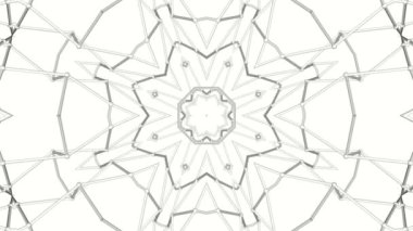 Beyaz çizgili desenler. Kaleydoskop arka plan döner. Soyut animasyon. 3D render