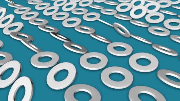 anneaux tridimensionnels blancs tournent sur un fond turquoise. fond abstrait. 3d rendu 