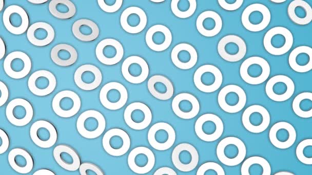 Witte Driedimensionale Ringen Draaien Een Turquoise Achtergrond Abstracte Achtergrond Renderen — Stockvideo