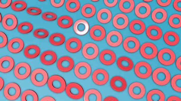 Red Three Dimensional Rings Rotate Turquoise Background Abstract Background Render — Stock Video