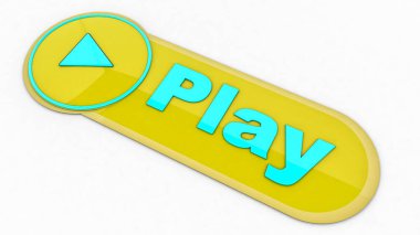 beyaz zemin üzerine sarı parlak düğme. üç boyutlu çizim. 3D render