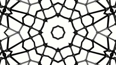 Siyah beyaz bir arka plan desen animasyon. Soyut kaleydoskop arka plan. 3D render