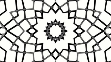 Siyah beyaz bir arka plan desen animasyon. Soyut kaleydoskop arka plan. 3D render