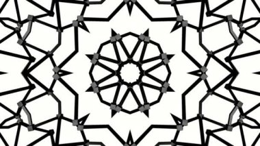 Siyah beyaz bir arka plan desen animasyon. Soyut kaleydoskop arka plan. 3D render