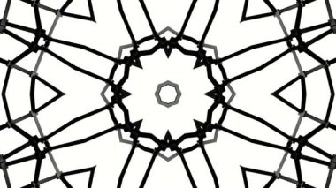 Siyah beyaz bir arka plan desen animasyon. Soyut kaleydoskop arka plan. 3D render