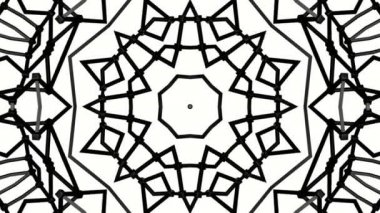 Siyah beyaz bir arka plan desen animasyon. Soyut kaleydoskop arka plan. 3D render