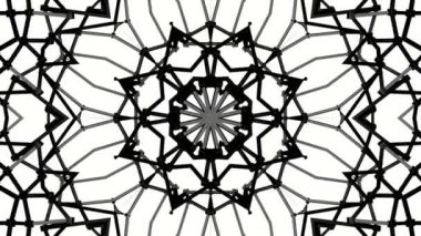 Siyah beyaz bir arka plan desen animasyon. Soyut kaleydoskop arka plan. 3D render