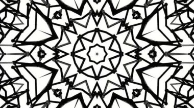 Siyah beyaz bir arka plan desen animasyon. Soyut kaleydoskop arka plan. 3D render