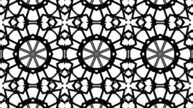 Siyah beyaz bir arka plan desen animasyon. Soyut kaleydoskop arka plan. 3D render