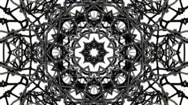 Siyah beyaz bir arka plan desen animasyon. Soyut kaleydoskop arka plan. 3D render
