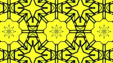 Sarı arka plan siyah çizgiler olanlardan. animasyonlu desen. Soyut kaleydoskop arka plan. 3D render