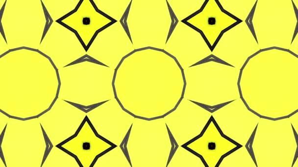 Fond Jaune Avec Rayures Noires Motif Animé Fond Kaléidoscope Abstrait — Video