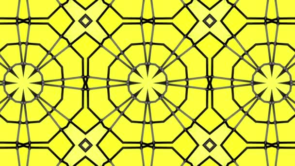 Yellow Background Black Stripes Animated Pattern Abstract Kaleidoscope Background Render — Stock Video