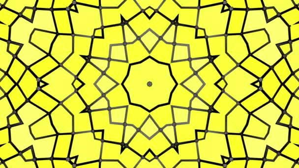 Gelber Hintergrund Mit Schwarzen Streifen Animiertes Muster Abstrakter Kaleidoskop Hintergrund — Stockvideo