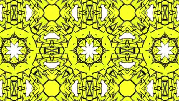 Yellow Background Black Stripes Animated Pattern Abstract Kaleidoscope Background Render — Stock Video