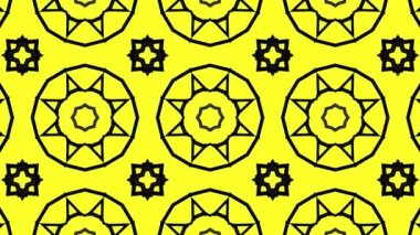 Sarı arka plan siyah çizgiler olanlardan. animasyonlu desen. Soyut kaleydoskop arka plan. 3D render