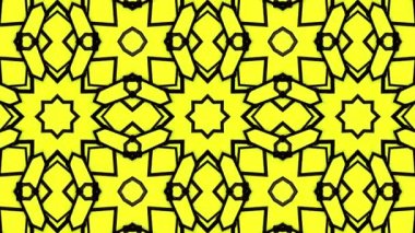 Sarı arka plan siyah çizgiler olanlardan. animasyonlu desen. Soyut kaleydoskop arka plan. 3D render