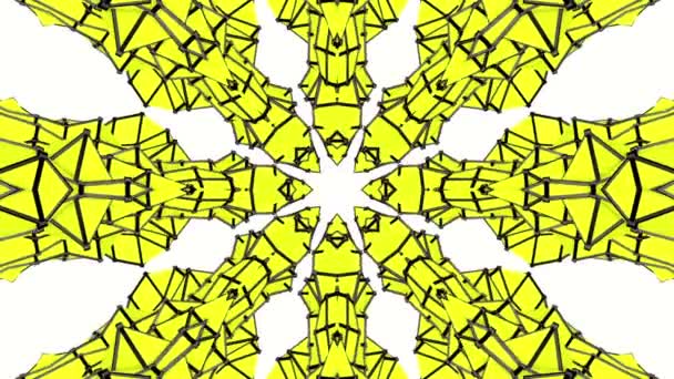 Yellow Background Black Stripes Animated Pattern Abstract Kaleidoscope Background Render — Stock Video