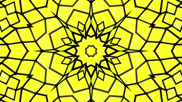 Gelber Hintergrund Mit Schwarzen Streifen Animiertes Muster Abstrakter Kaleidoskop Hintergrund — Stockvideo