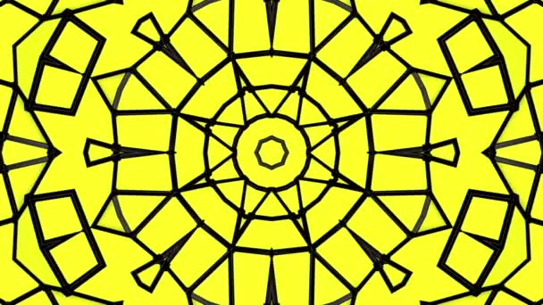 Yellow Background Black Stripes Animated Pattern Abstract Kaleidoscope Background Render — Stock Video