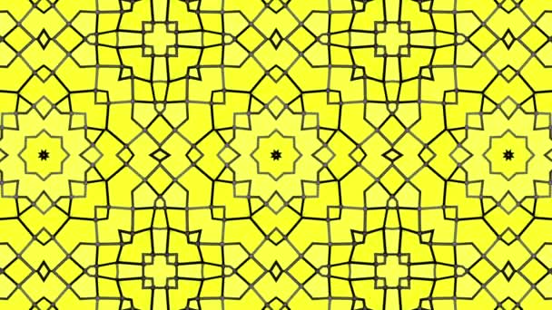 Желтый Фон Черными Полосками Оживленный Узор Абстрактный Калейдоскоп Фон Рендеринг — стоковое видео