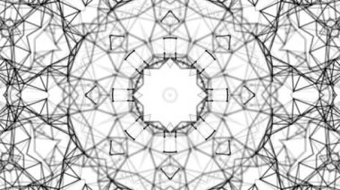 Siyah beyaz bir arka plan desen animasyon. Soyut kaleydoskop arka plan. 3D render