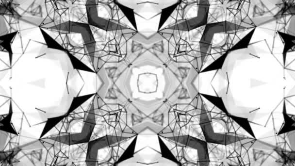 白の背景に黒のアニメーション パターン 万華鏡バック グラウンドを抽象化します のレンダリング — ストック動画