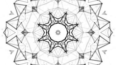 Siyah beyaz bir arka plan desen animasyon. Soyut kaleydoskop arka plan. 3D render