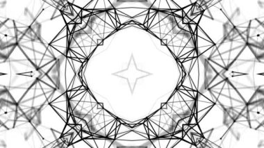 Siyah beyaz bir arka plan desen animasyon. Soyut kaleydoskop arka plan. 3D render