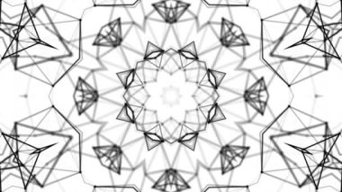 Siyah beyaz bir arka plan desen animasyon. Soyut kaleydoskop arka plan. 3D render