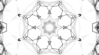 Siyah beyaz bir arka plan desen animasyon. Soyut kaleydoskop arka plan. 3D render