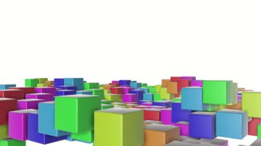 çok renkli üç boyutlu küpler yavaş yavaş uçar. Soyut gökkuşağı animasyon. 3D render