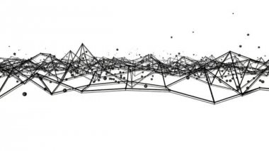 beyaz bir arka plan üzerinde yavaş yavaş deforme küre ile siyah üç boyutlu ızgara. Soyut animasyon. 3D render