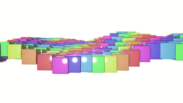 Multicolored Three Dimensional Cubes Slowly Fly Abstract Rainbow Animation Rendering — Stock Video