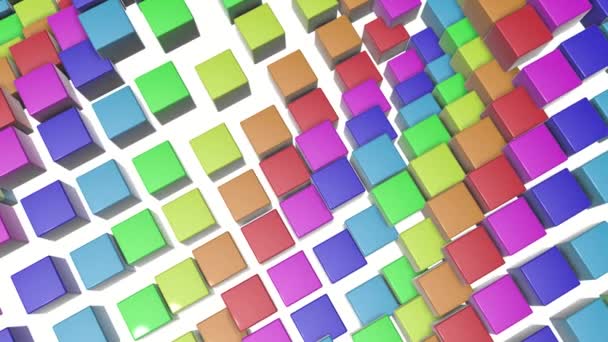 cubes tridimensionnels multicolores volent lentement. animation abstraite arc-en-ciel. Rendu 3d 