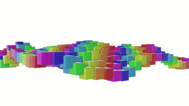 Різнокольорові Тривимірні Кубики Повільно Літають Абстрактна Анімація Веселки Візуалізація — стокове відео