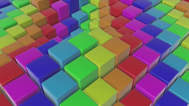 Multicolored Three Dimensional Cubes Slowly Fly Abstract Rainbow Animation Rendering — Stock Video