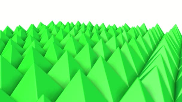 Rows Green Pyramids Slowly Moving Abstract Animation Rendering — Stock Video