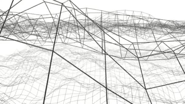 黑色三维网格在白色背景上缓慢变形 抽象动画 — 图库视频影像