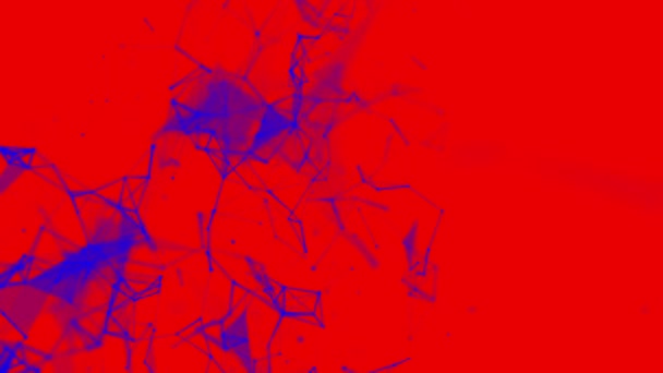 Blaue Teilchen Fliegen Langsam Vor Rotem Hintergrund Darstellung — Stockvideo
